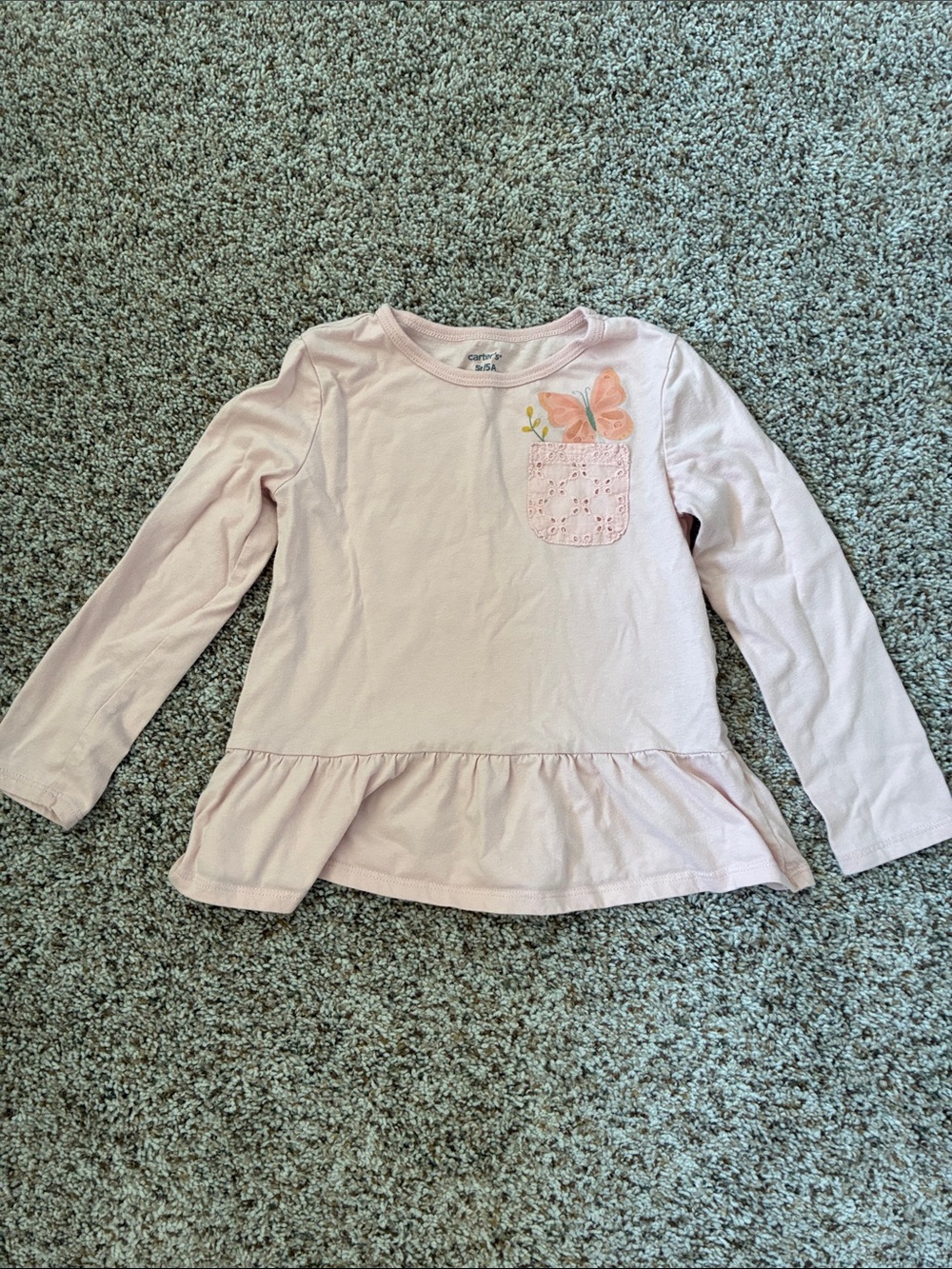 Carter's Light Pink Long Sleeve Peplum Top with Butterfly Pocket